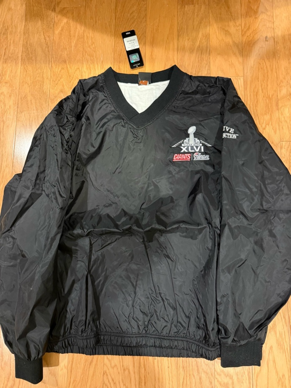 NFL Black Windbreaker Pullover with Super Bowl XLVI Patch